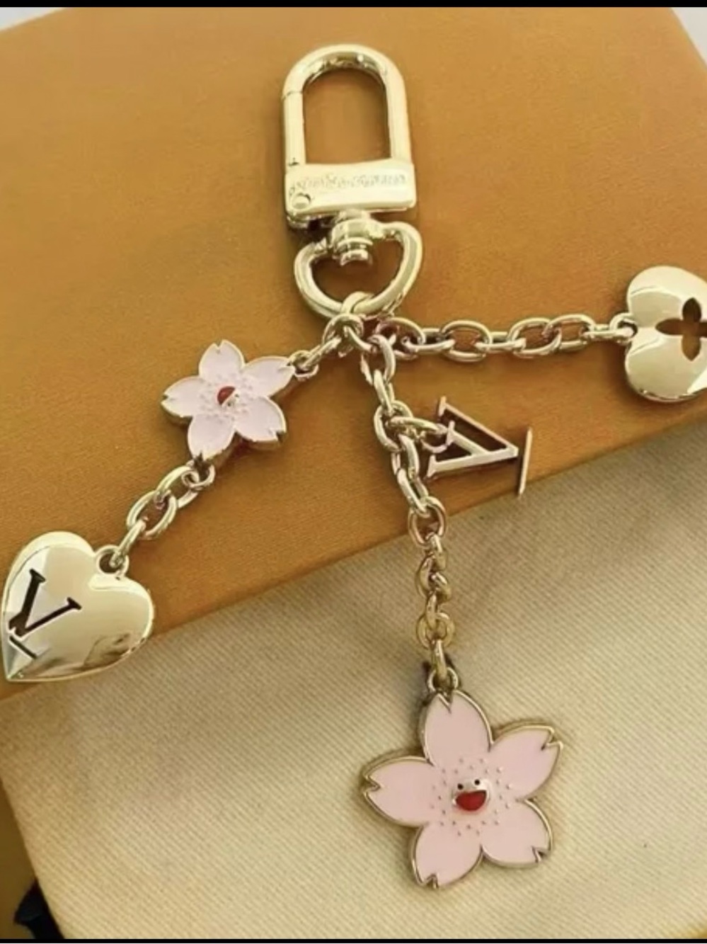 Pink Enamel Flower & Heart Charm Key Holder